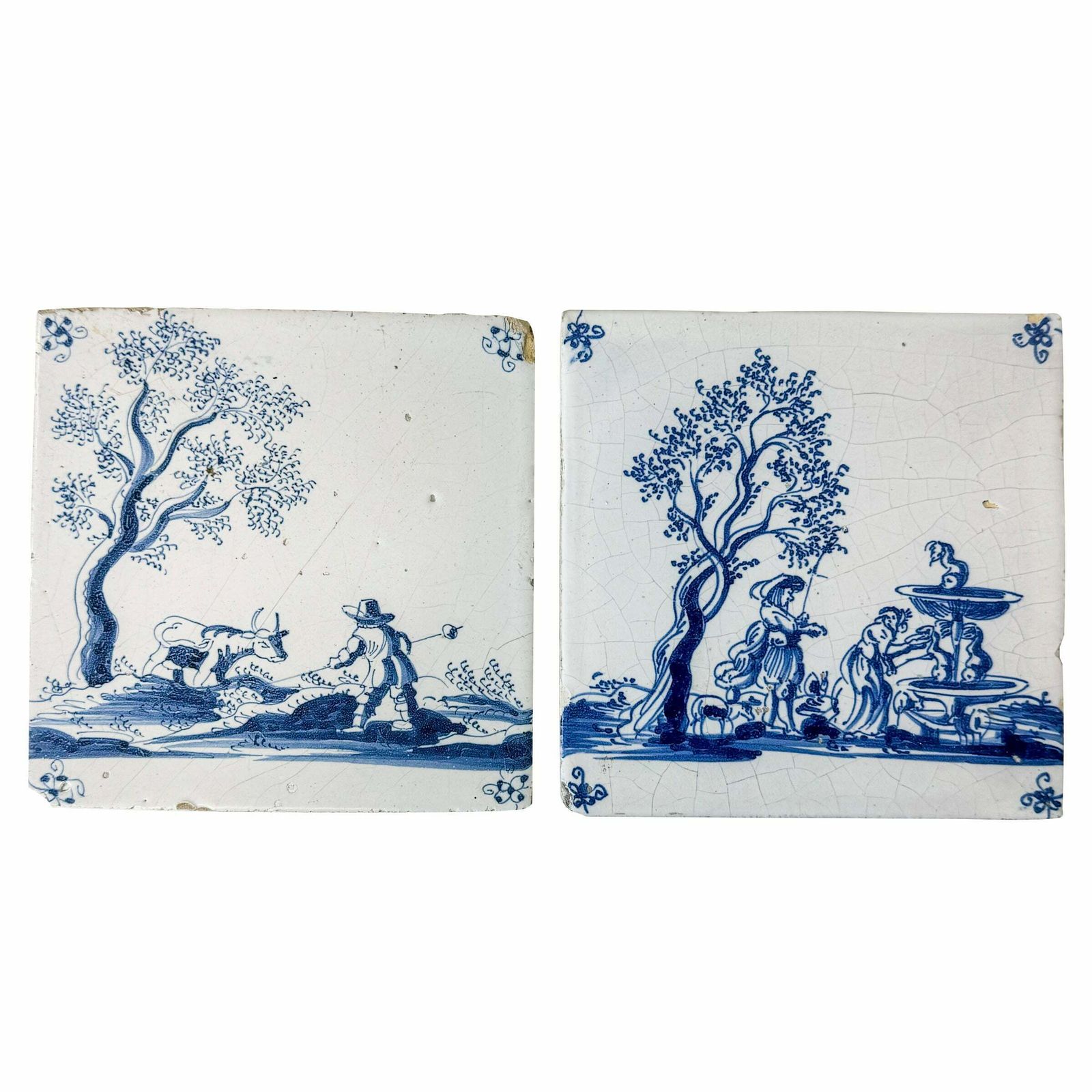 Set Of 2 Antique 18th Century Dutch Delft Tiles