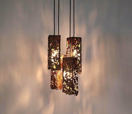Vintage Copper Cascade Hanging Lamp By Aimo Tukianen, 1970s photo vinterior