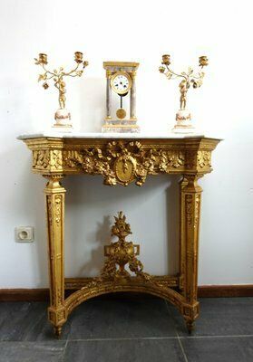 Antique Carved Gilded Wooden Console Table, 1890s photo for sale