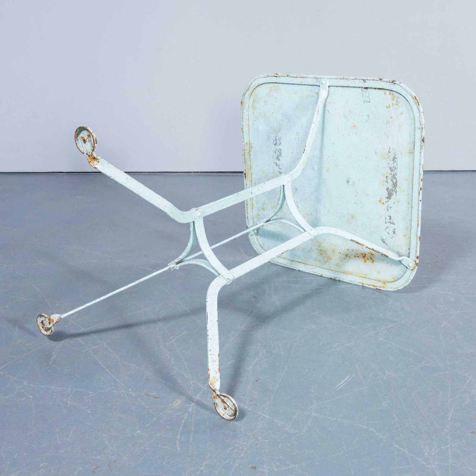 1950’s Simple Light Blue French Square Outdoor Metal Table photo Garden Furniture