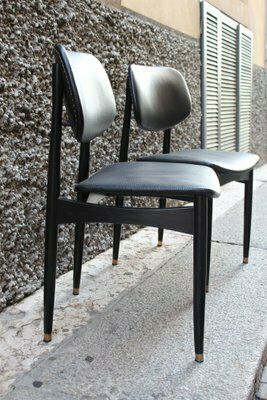photo furniture Vintage Office Chairs In Black Leather From Cassina, Italy, 1950s, Set Of 2