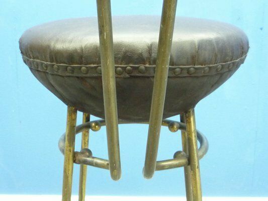 photo for sale Mid Century Leather And Steel Bar Stools, 1950s, Set Of 4