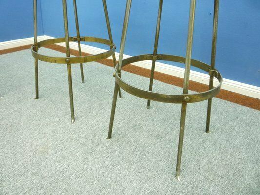 photo vinterior Mid Century Leather And Steel Bar Stools, 1950s, Set Of 4