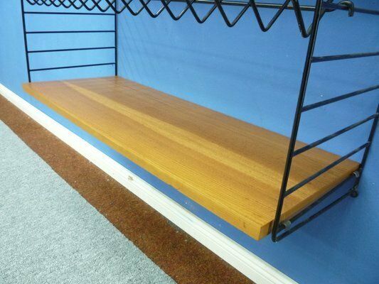Scandinavian Elm Veneer Shelf With Newspaper Shelf By Strinning, Kajsa & Nils Nisse For String, 1960s photo vintage