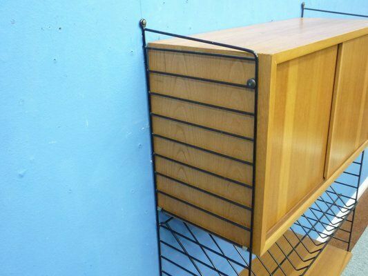 photo furniture Scandinavian Elm Veneer Shelf With Newspaper Shelf By Strinning, Kajsa & Nils Nisse For String, 1960s