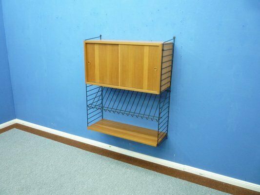 Furniture Scandinavian Elm Veneer Shelf With Newspaper Shelf By Strinning, Kajsa & Nils Nisse For String, 1960s photo