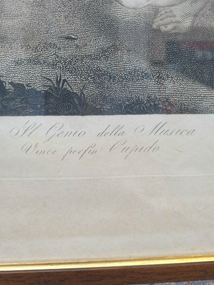 G Longhi, Il Genio De La Musica   Cupido, Framed Engraving, 19th Century photo for sale