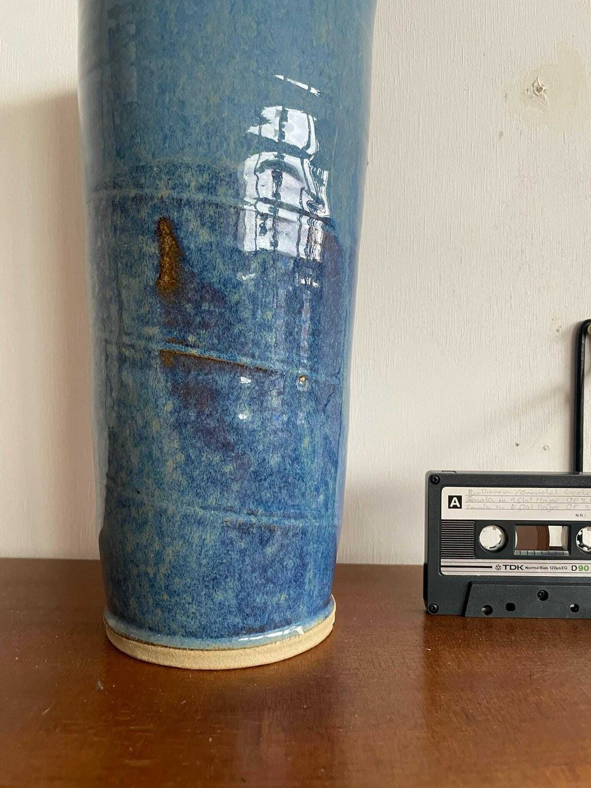 Large Ink Blue Studio Pottery Vase With Mottled Sky Like Glaze photo Home Decor