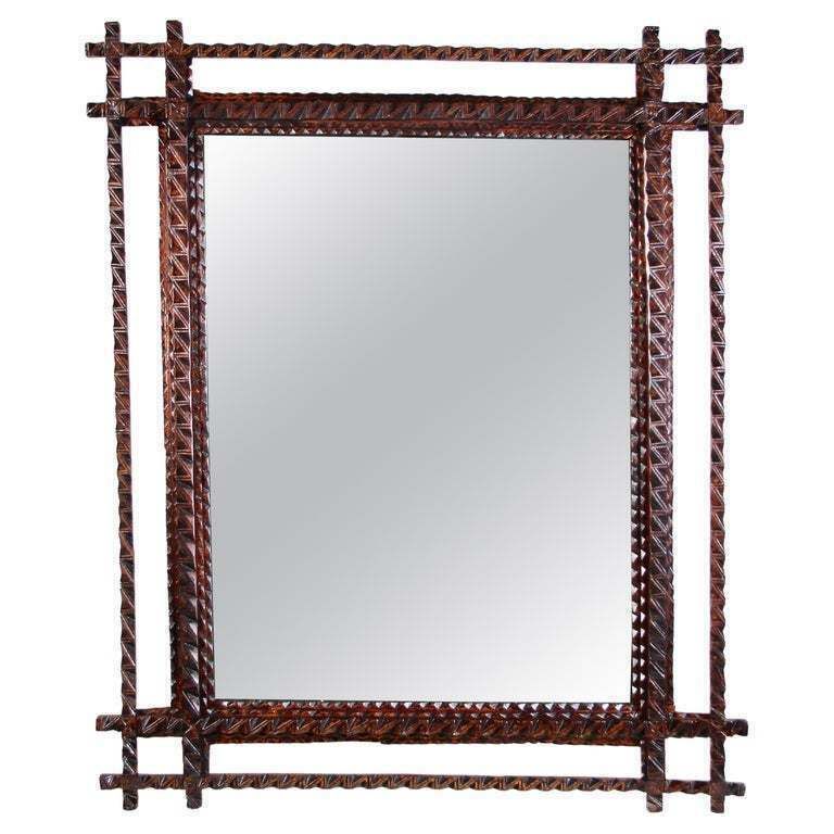 Tramp Art Rustic Wall Mirror Late 19th Century, Austria, Circa 1880
