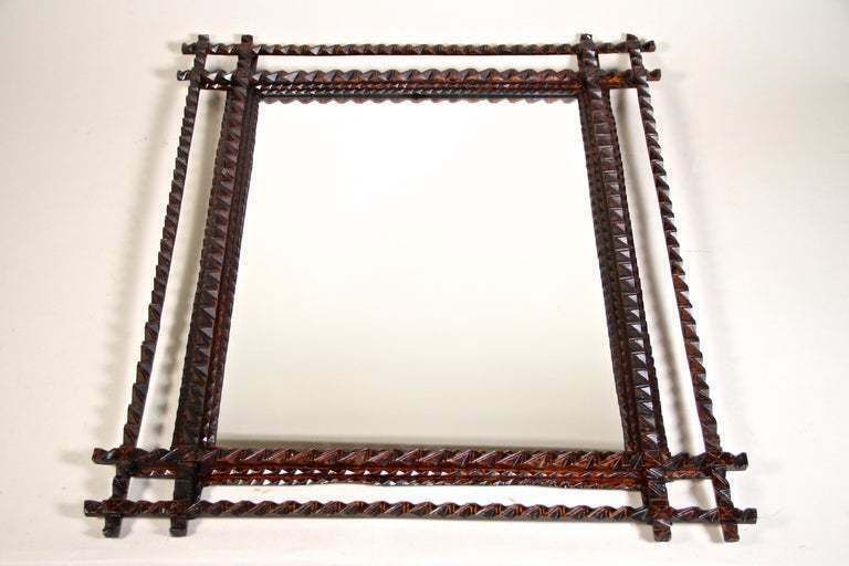 photo furniture Tramp Art Rustic Wall Mirror Late 19th Century, Austria, Circa 1880