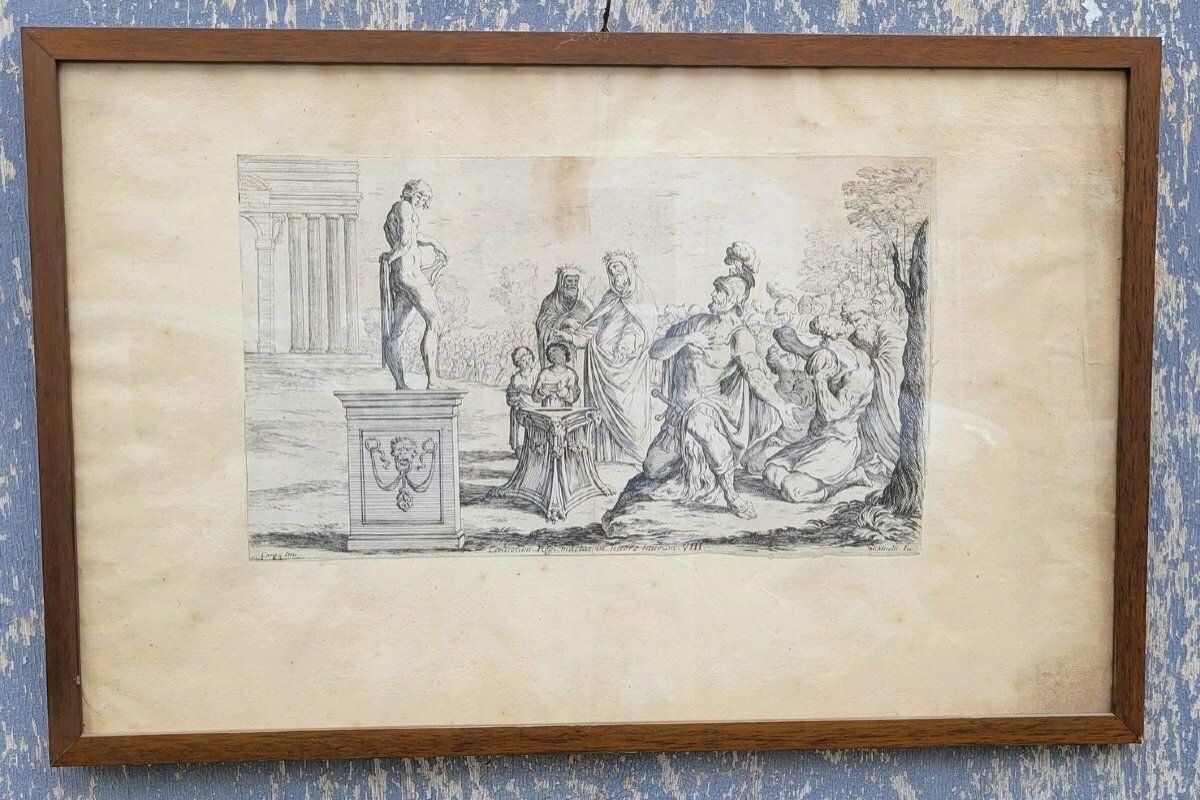 Aeneid After Mitelli And Caracci, Framed Engravings, 18th Century photo for sale