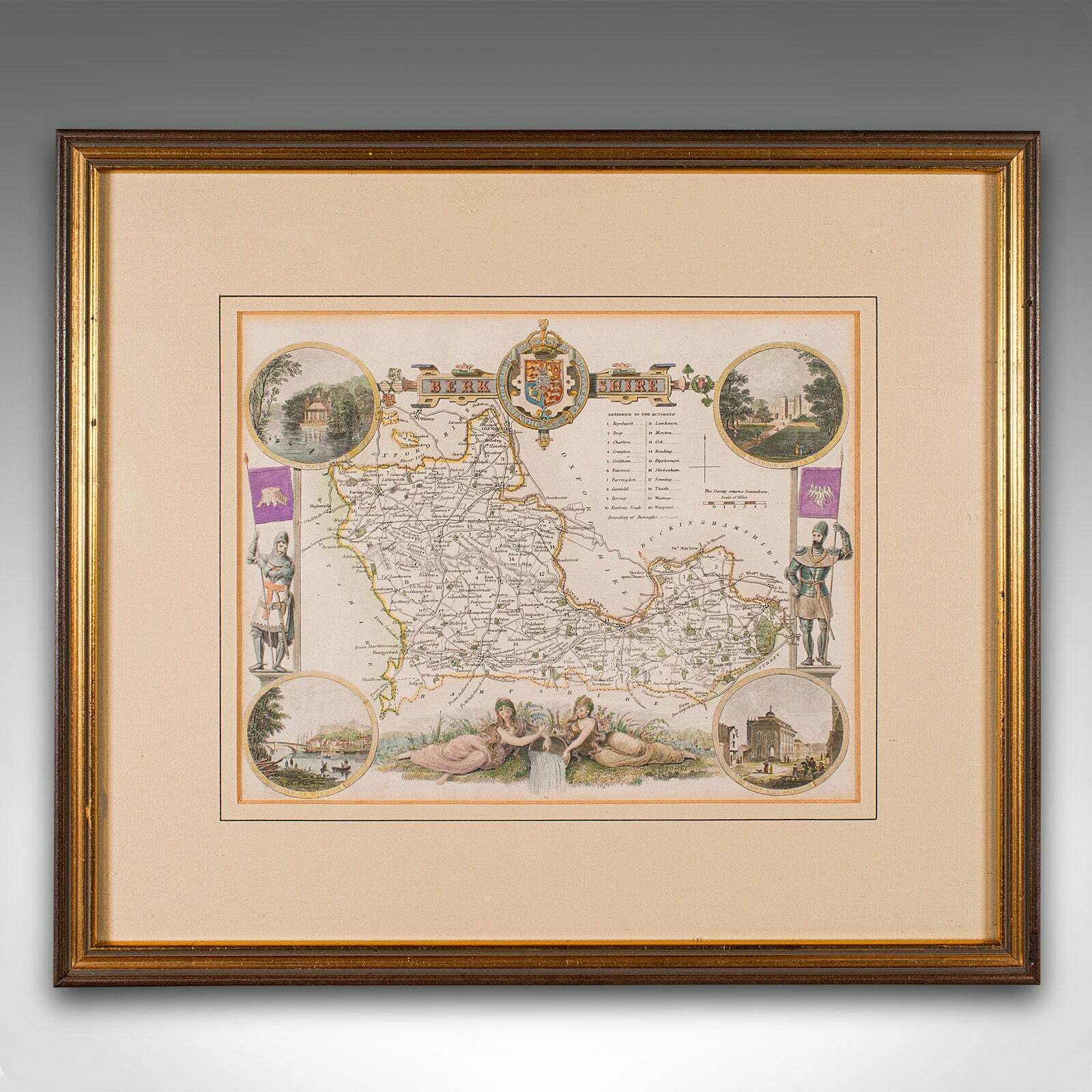 Antique Berkshire Map, English County, Framed Engraving, Cartography, Lithograph photo furniture