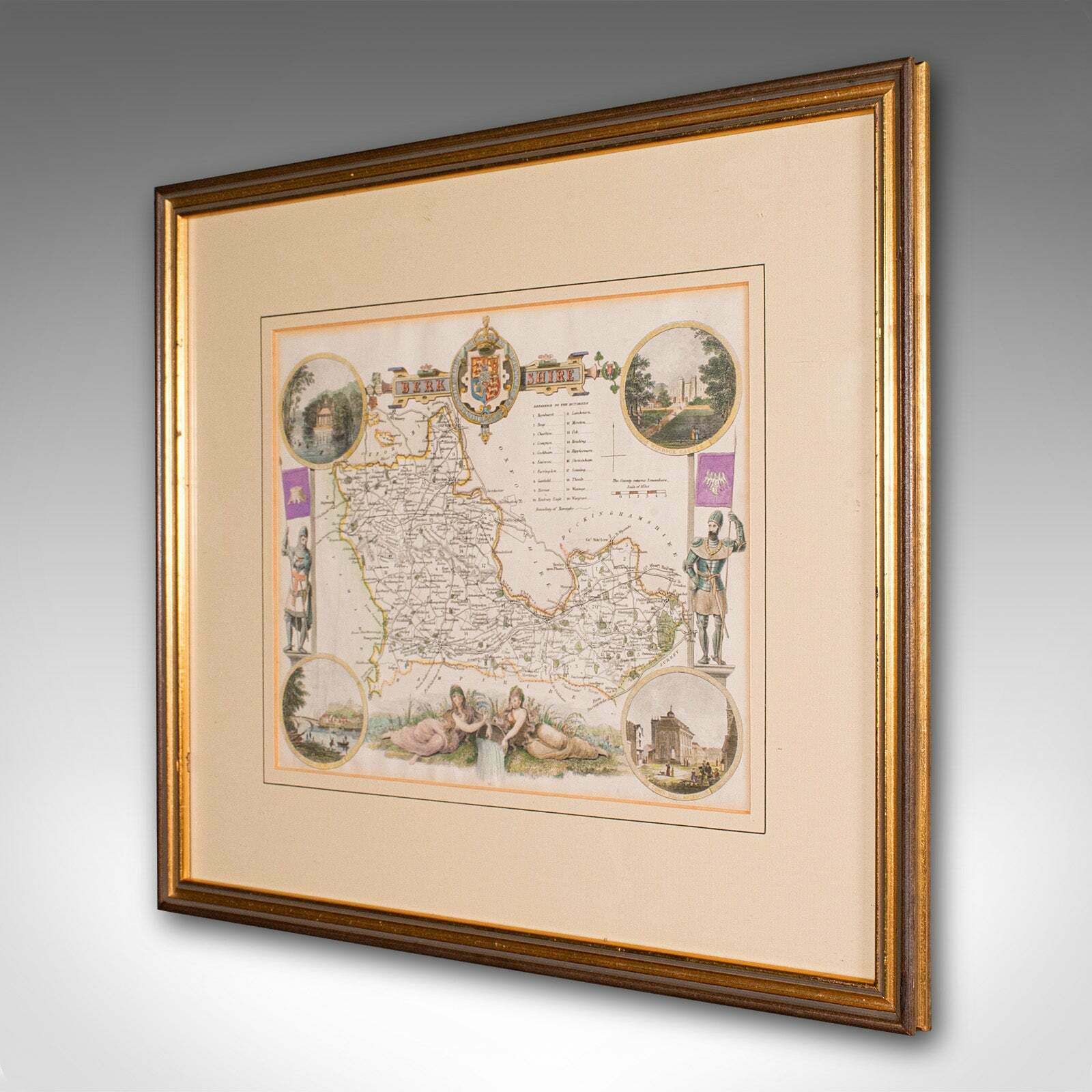Antique Berkshire Map, English County, Framed Engraving, Cartography, Lithograph photo for sale