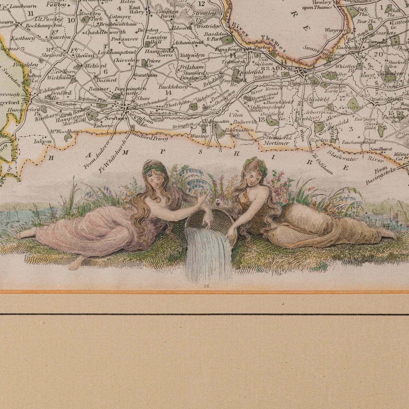 365.0 Antique Berkshire Map, English County, Framed Engraving, Cartography, Lithograph photo