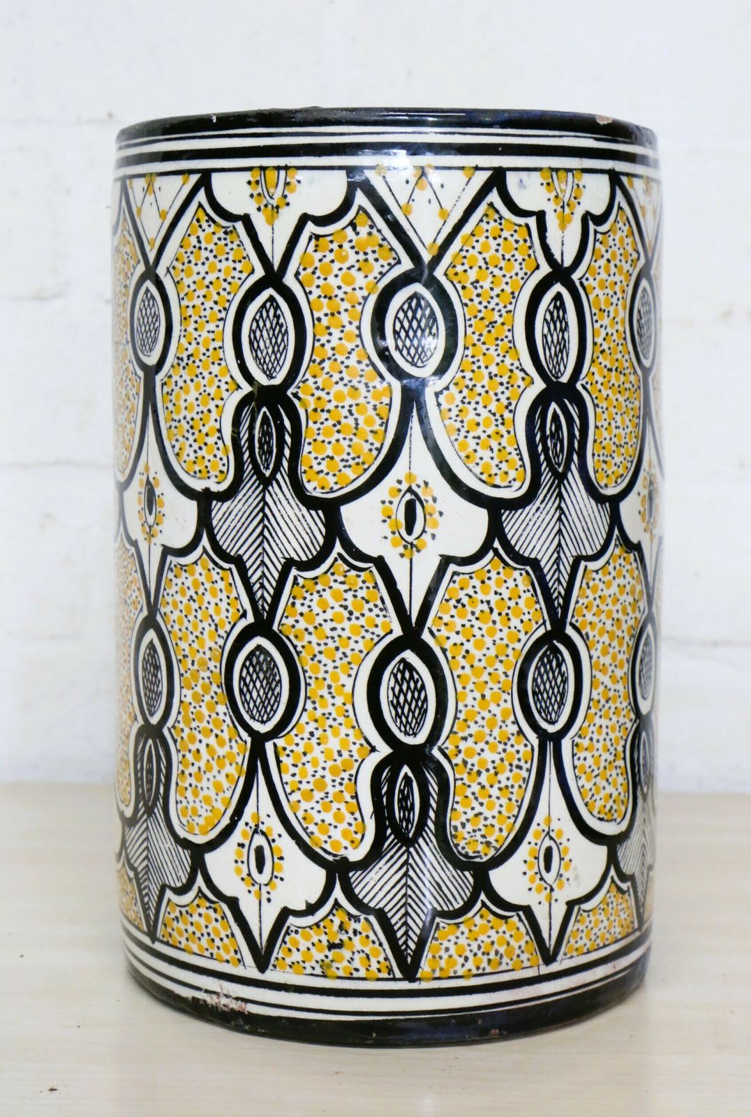 A Large Antique Moroccan Safi Pottery Vase In Yellow And Blue photo furniture