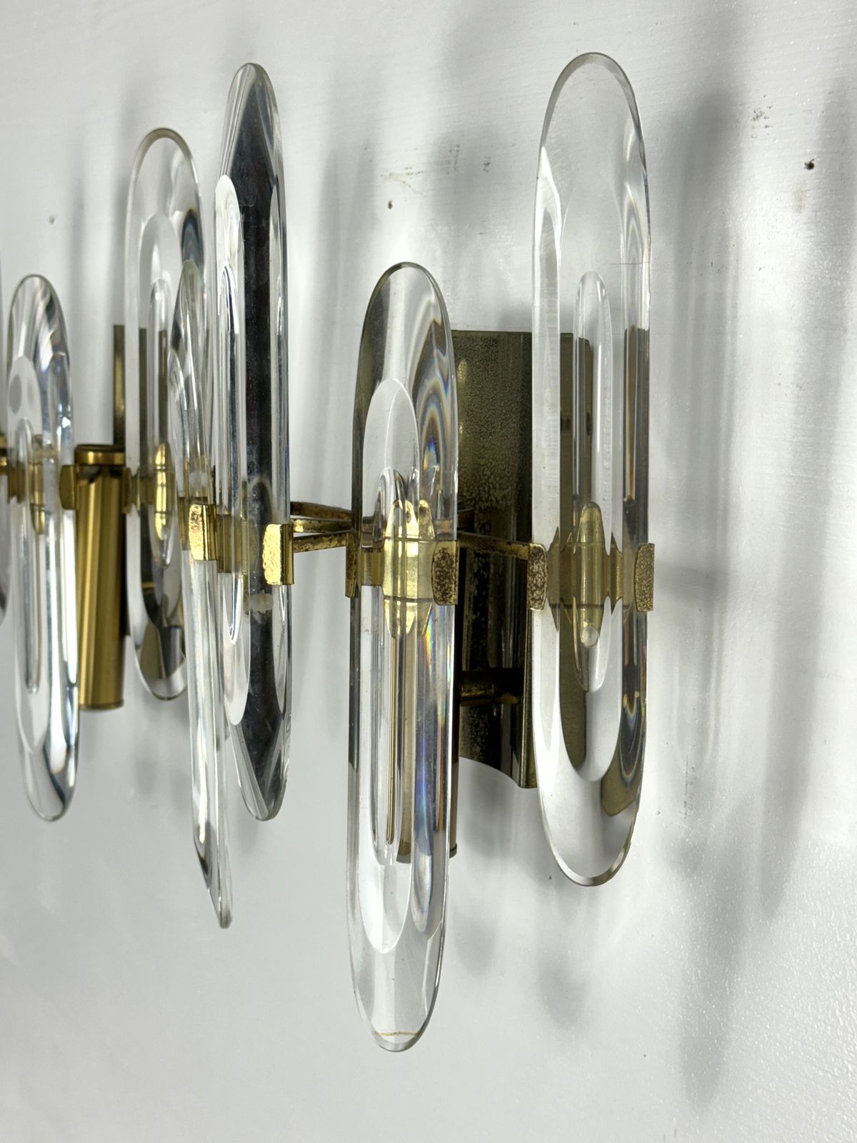 Sciolari, Set Of Two Large Sconces In Glass And Gilded Brass. Italy 1970s photo furniture