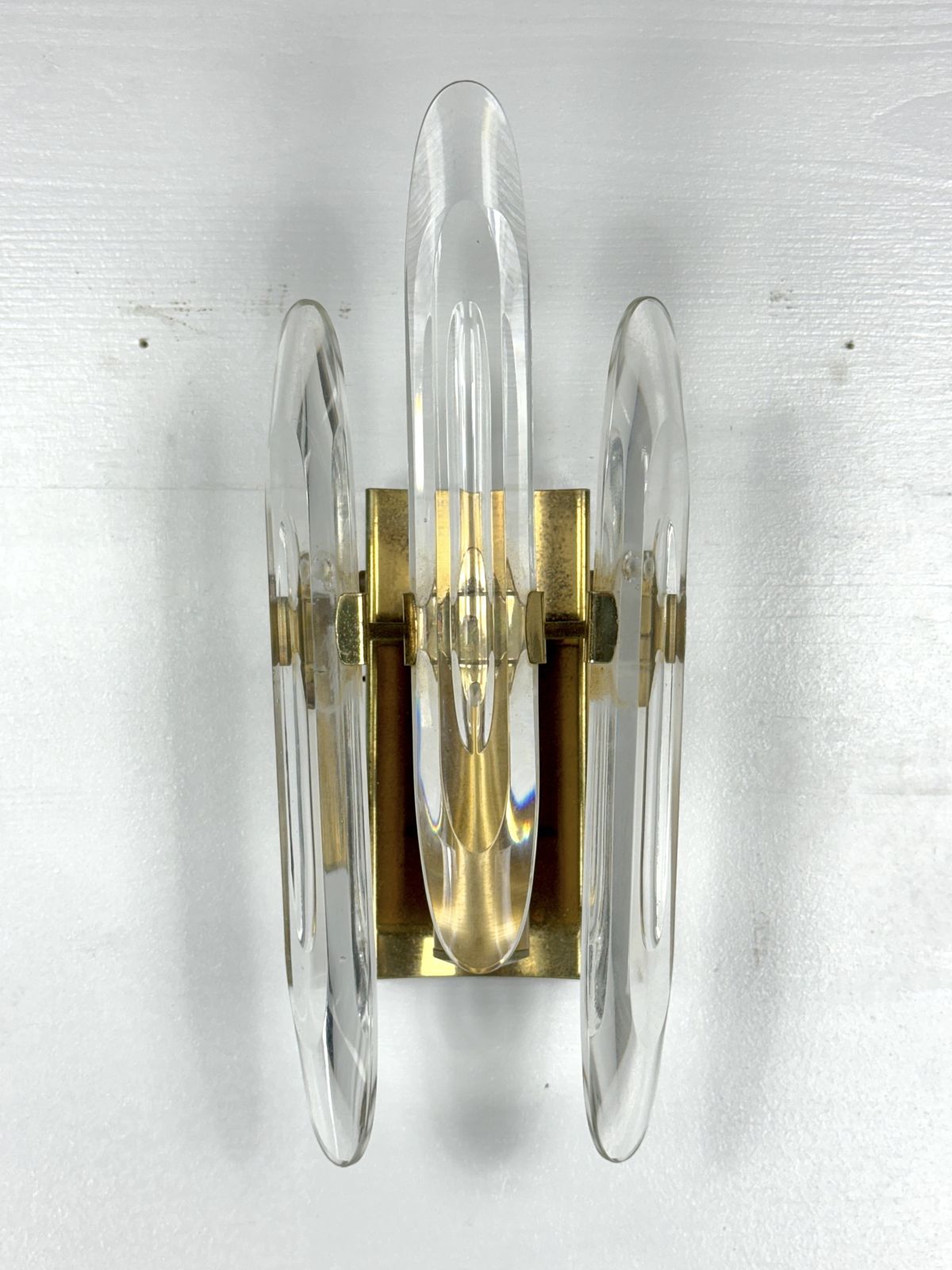 Pair Of Sciolari Sconces In Glass And Gilded Brass. Italy 1970s photo buy