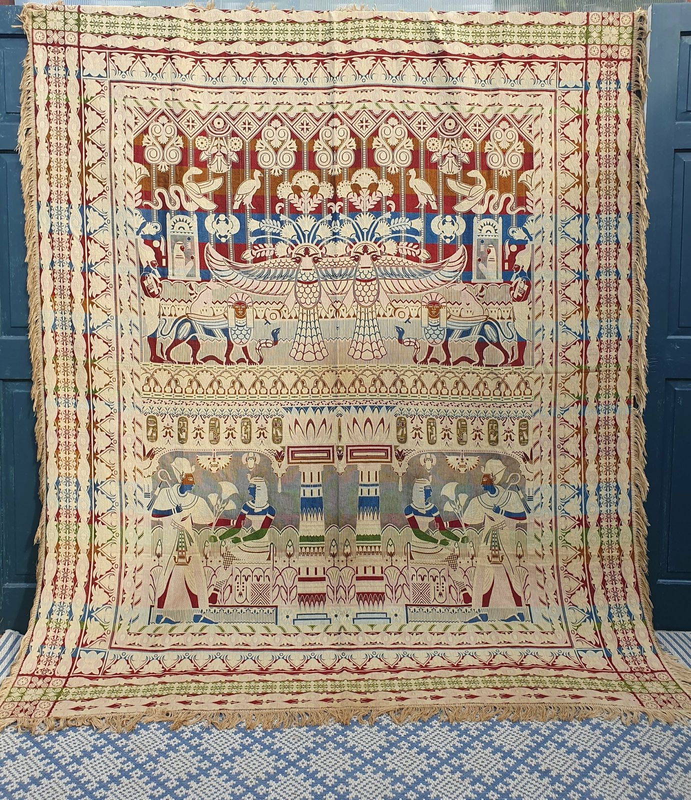 Egyptian Revival Art Deco French Jacquard Shawl
