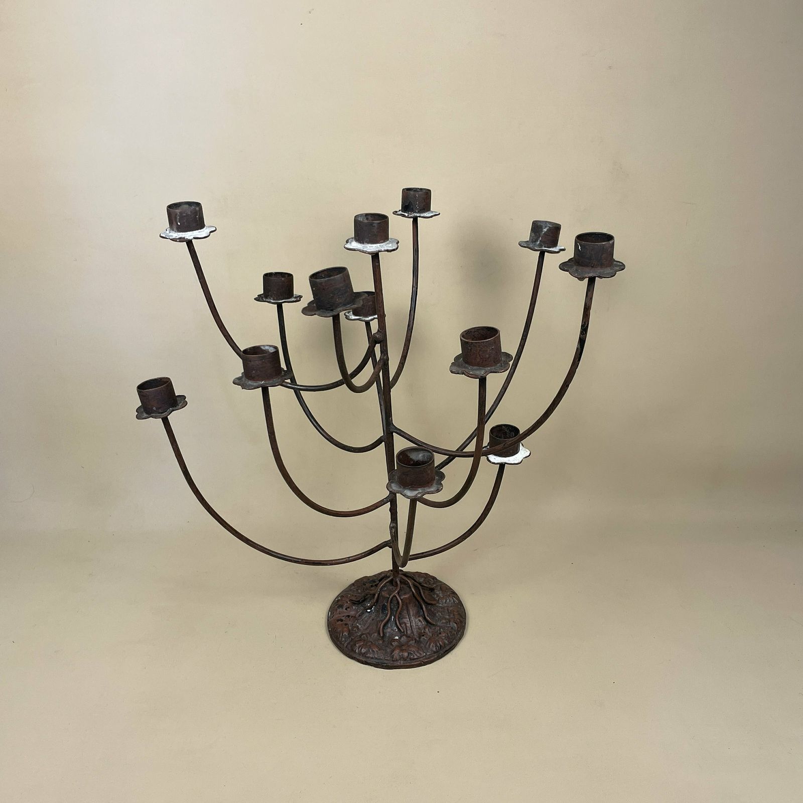 Antique Vintage Candelabra Metal Candlestick Candle Stick Handmade Taper Dinner Candlesticks Pattern 10 Arms Table Top Farmhouse Rustic Tree photo furniture