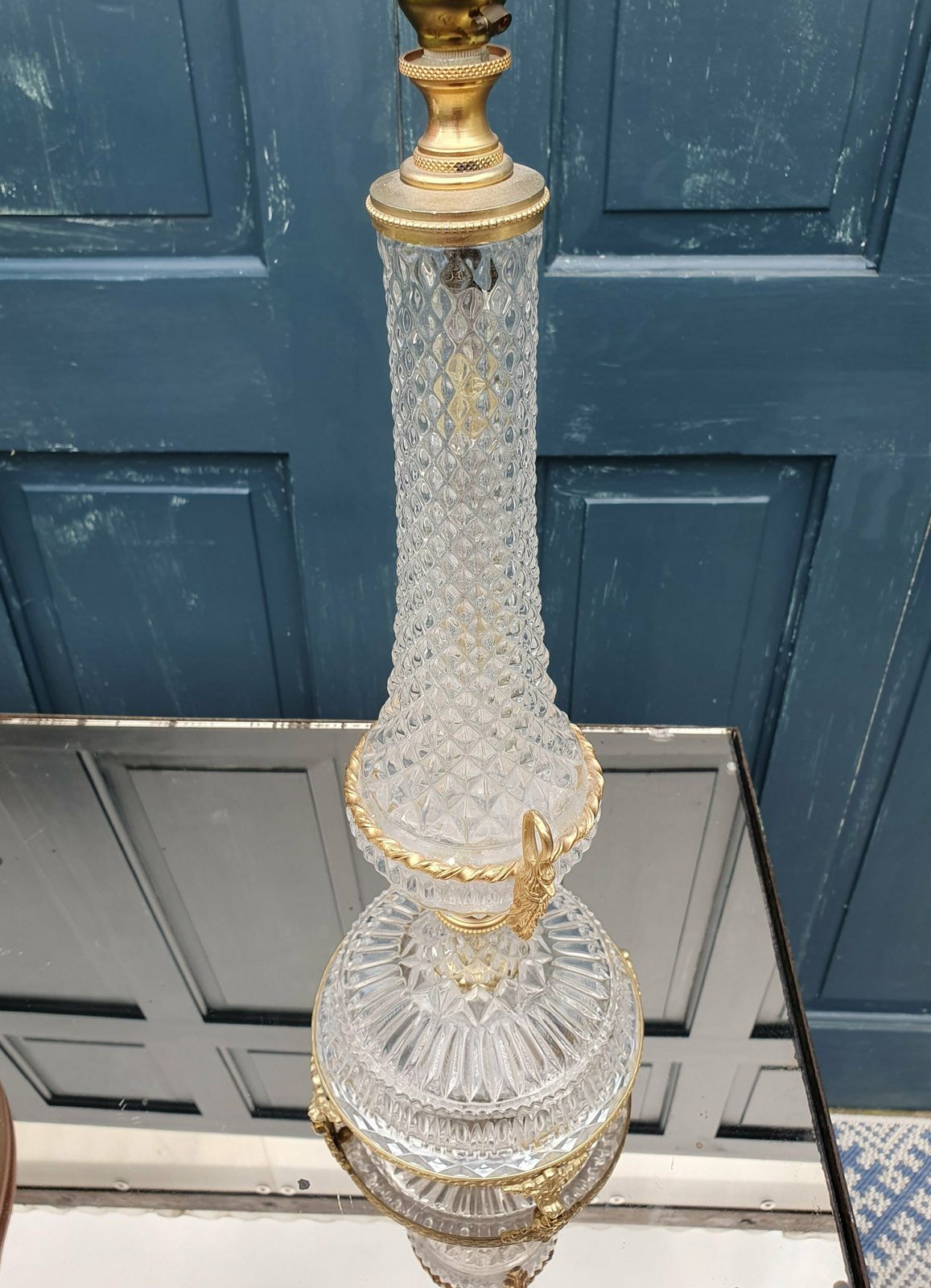 Pair Of Glass And Gilt Metal Table Lamps photo vintage