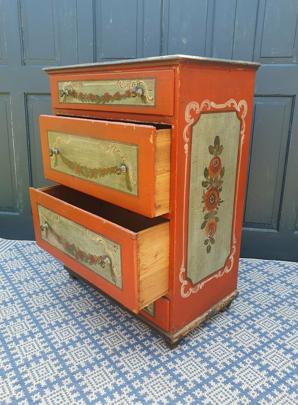 German Antique Polychrome Painted Chest Of Drawers photo vinterior
