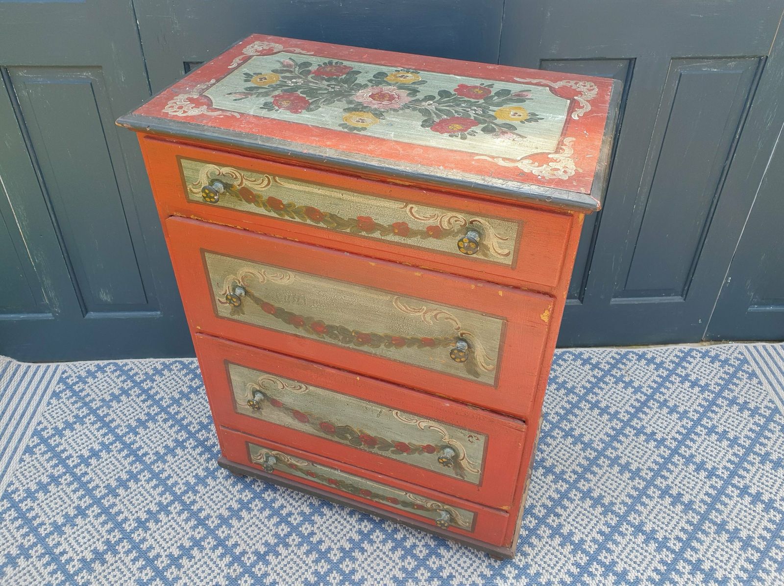 German Antique Polychrome Painted Chest Of Drawers photo buy