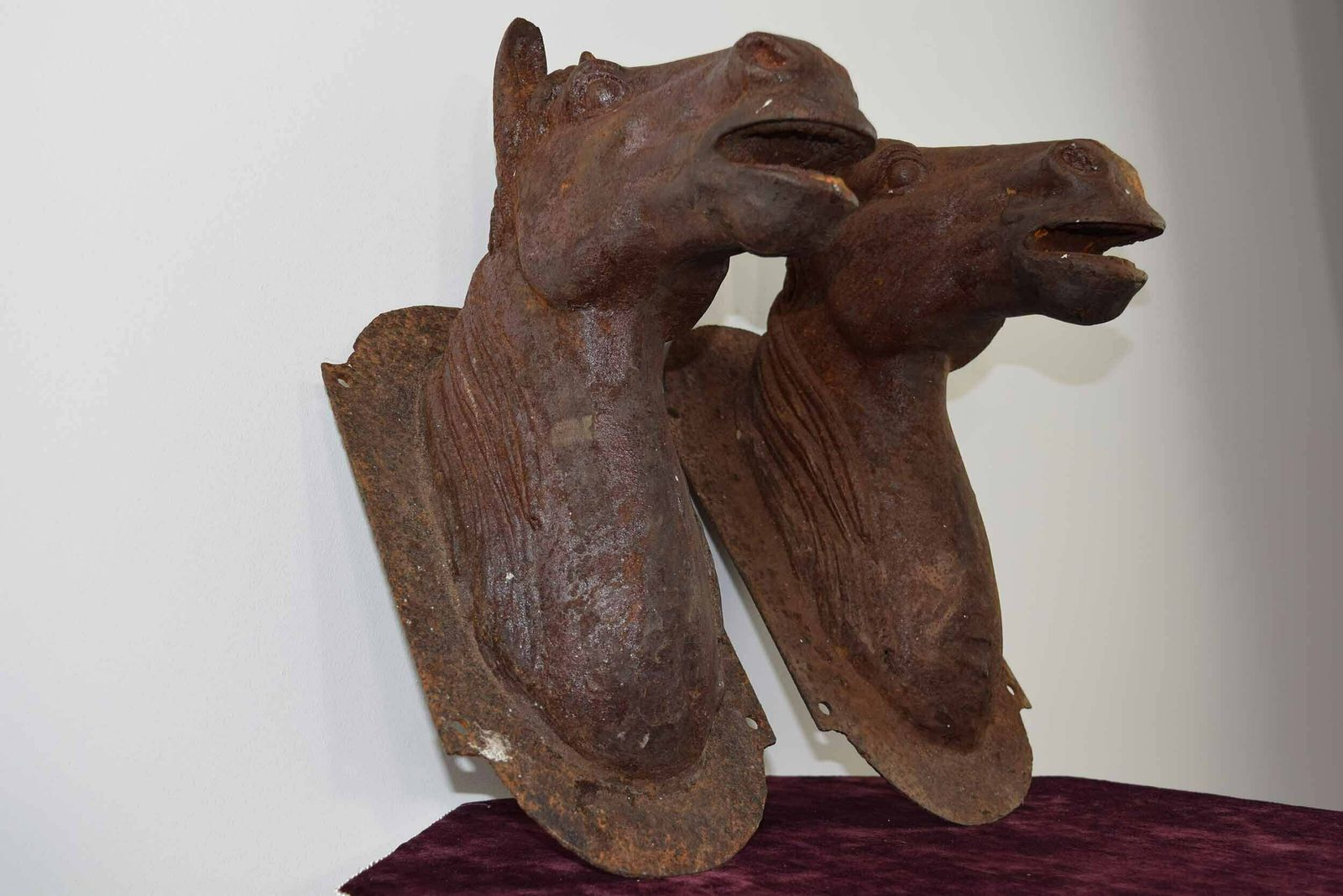 Pair Of Antique French Wall Mounted Cast Iron Horse Heads photo for sale