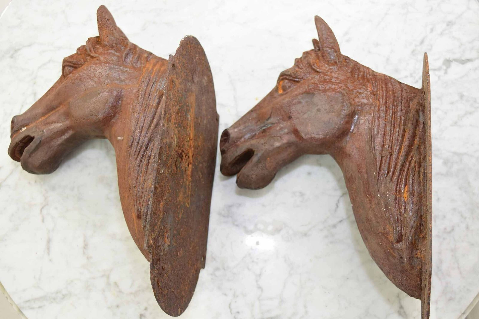 photo furniture Pair Of Antique French Wall Mounted Cast Iron Horse Heads