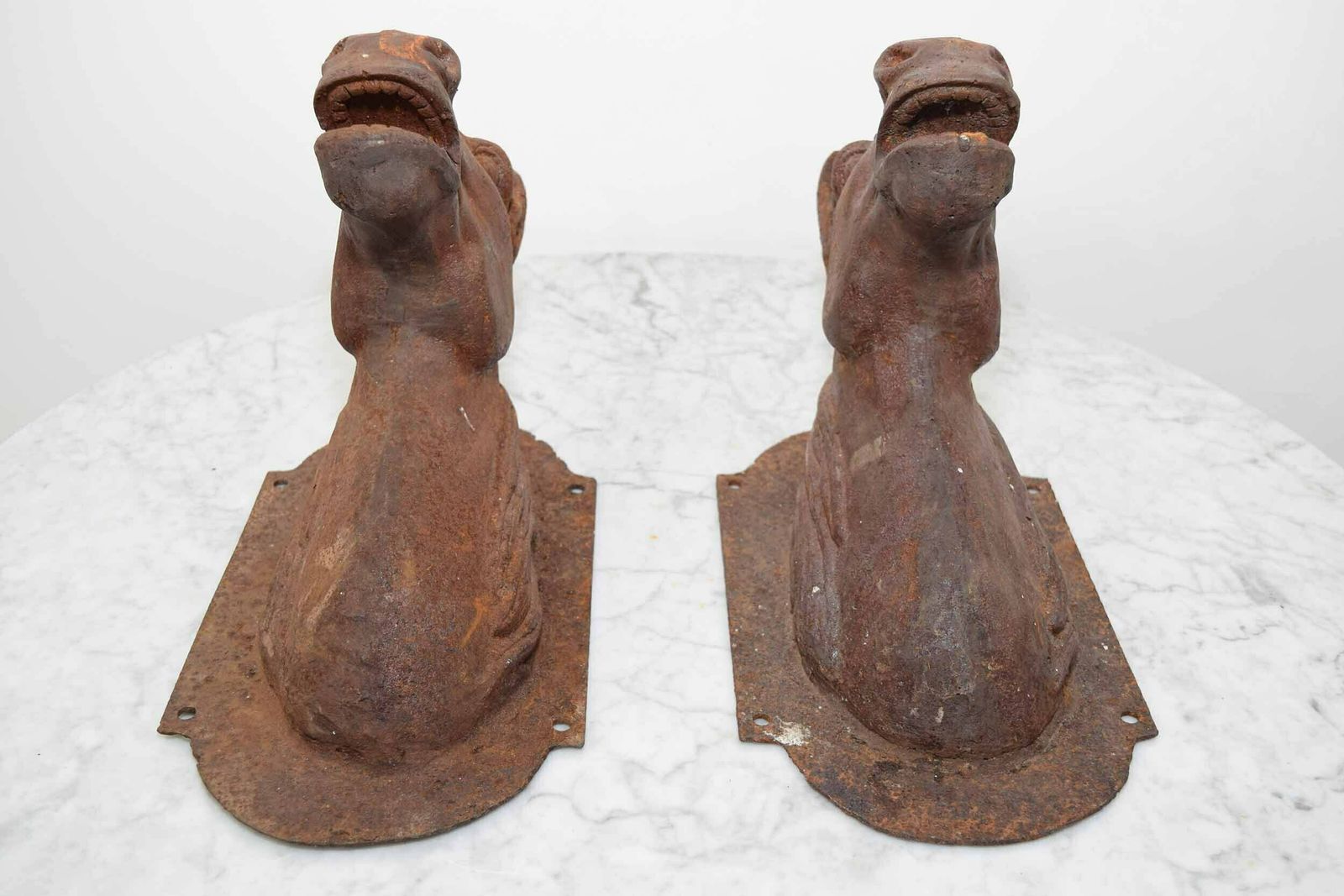 1350.0 Pair Of Antique French Wall Mounted Cast Iron Horse Heads photo