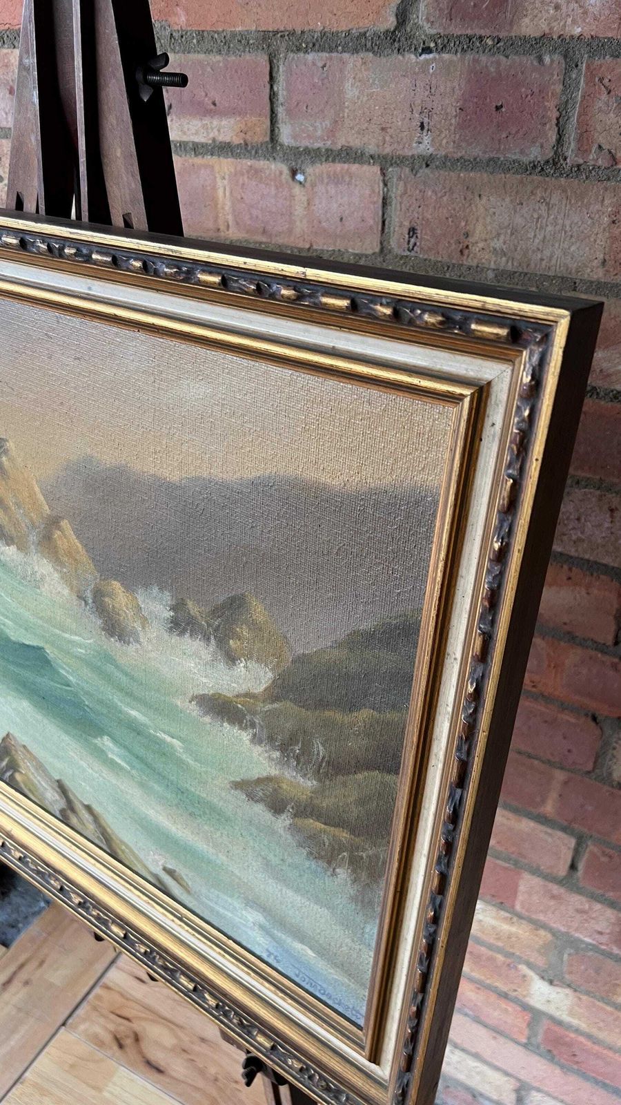 photo furniture 1974 Original Signed And Framed Oil Painting Depicting Sea Waves Bouncing Off Rocks