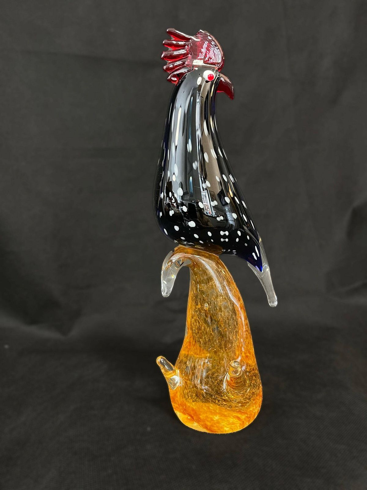 Mid Century Cockerel Rooster Polka Dots Art Glass Bird Figure On Glass Stand photo furniture