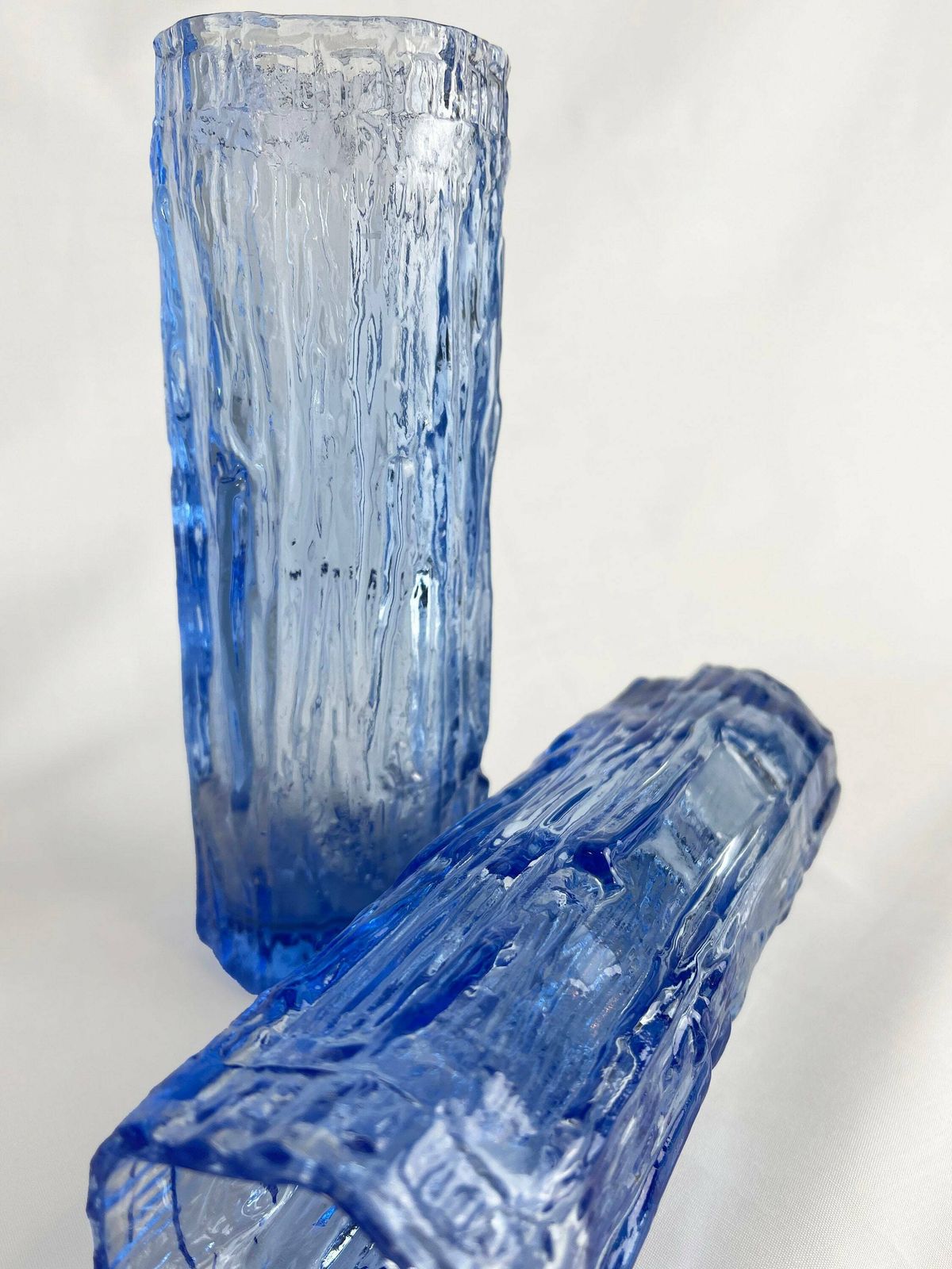 Pair Of Stylish Vintage Ravenhead Ice Blue Bark Effect Vases 1960’s 1970’s, Ice Glass, Collectable, Mid Century Art Glass photo buy