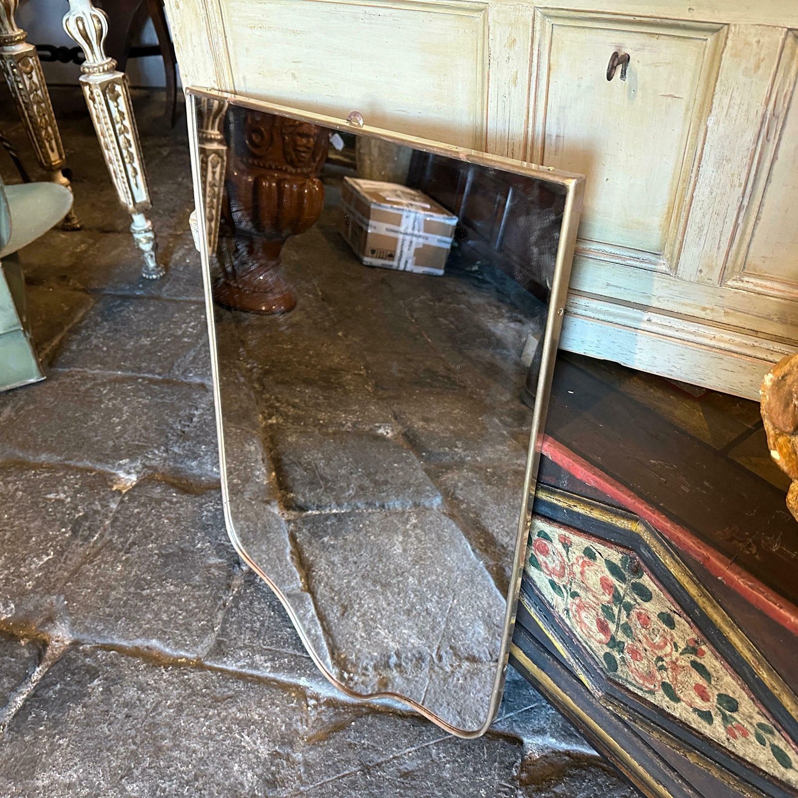 1950s Gio Ponti Style Mid Century Modern Brass Shield Italian Wall Mirror photo Home Decor