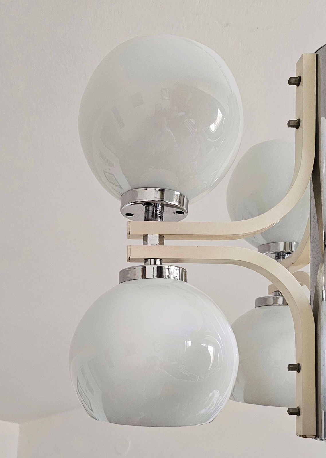 Space Age 8 Light Chandelier With While Glass Shades // Made In Yugoslavia In 1970s photo vintage
