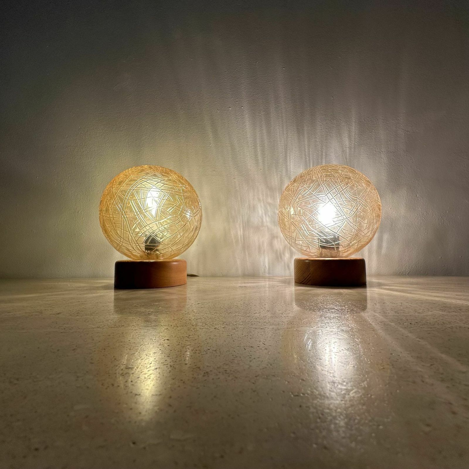 Set Of 2 Glass And Wood Table Lamps , 1980s photo furniture