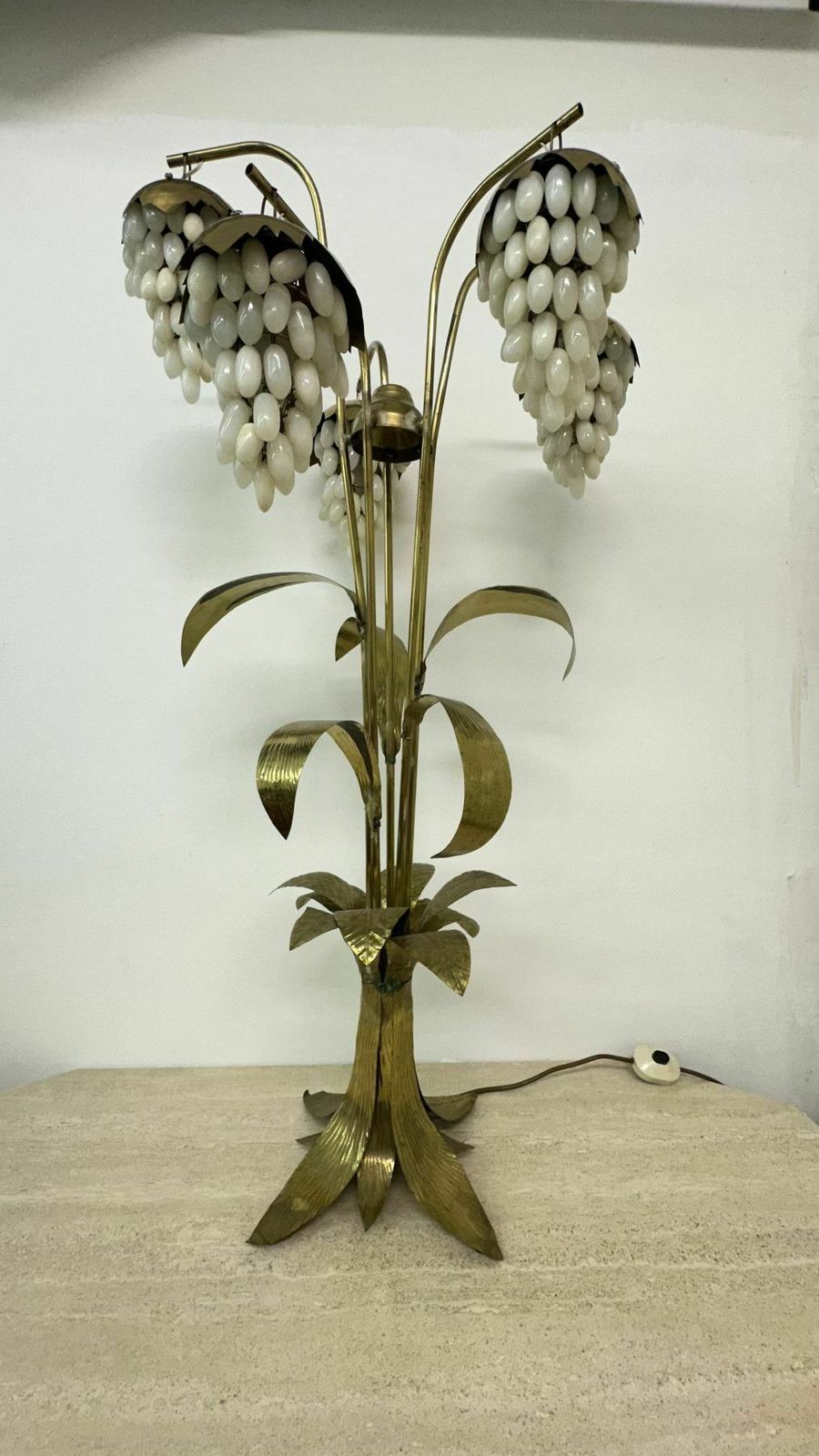 Mid Century Brass Floor Lamp With Alabaster Grapes , 1950s photo 4706.0
