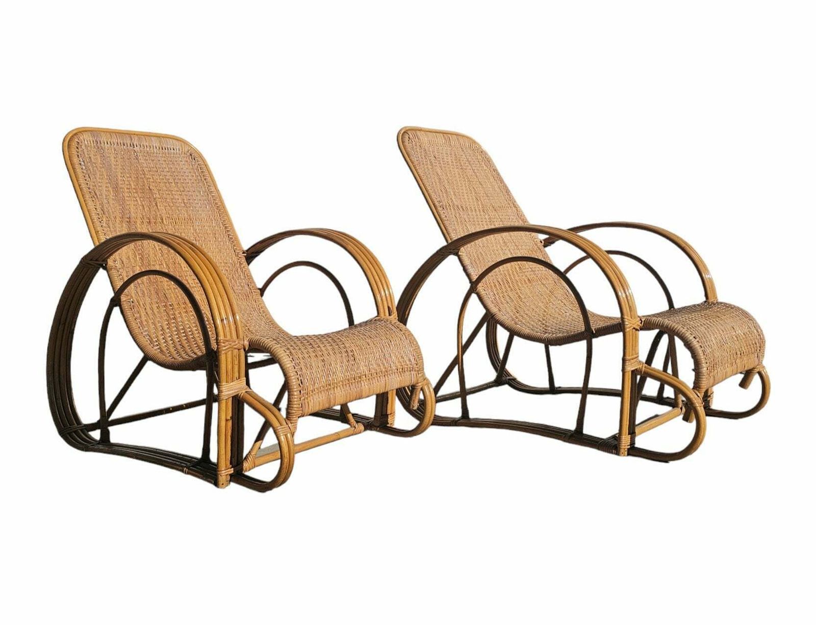 Pair Of Mid Century Modern Bamboo And Rattan Loungers // Bamboo Lounger // Made In Italy In 1960s
