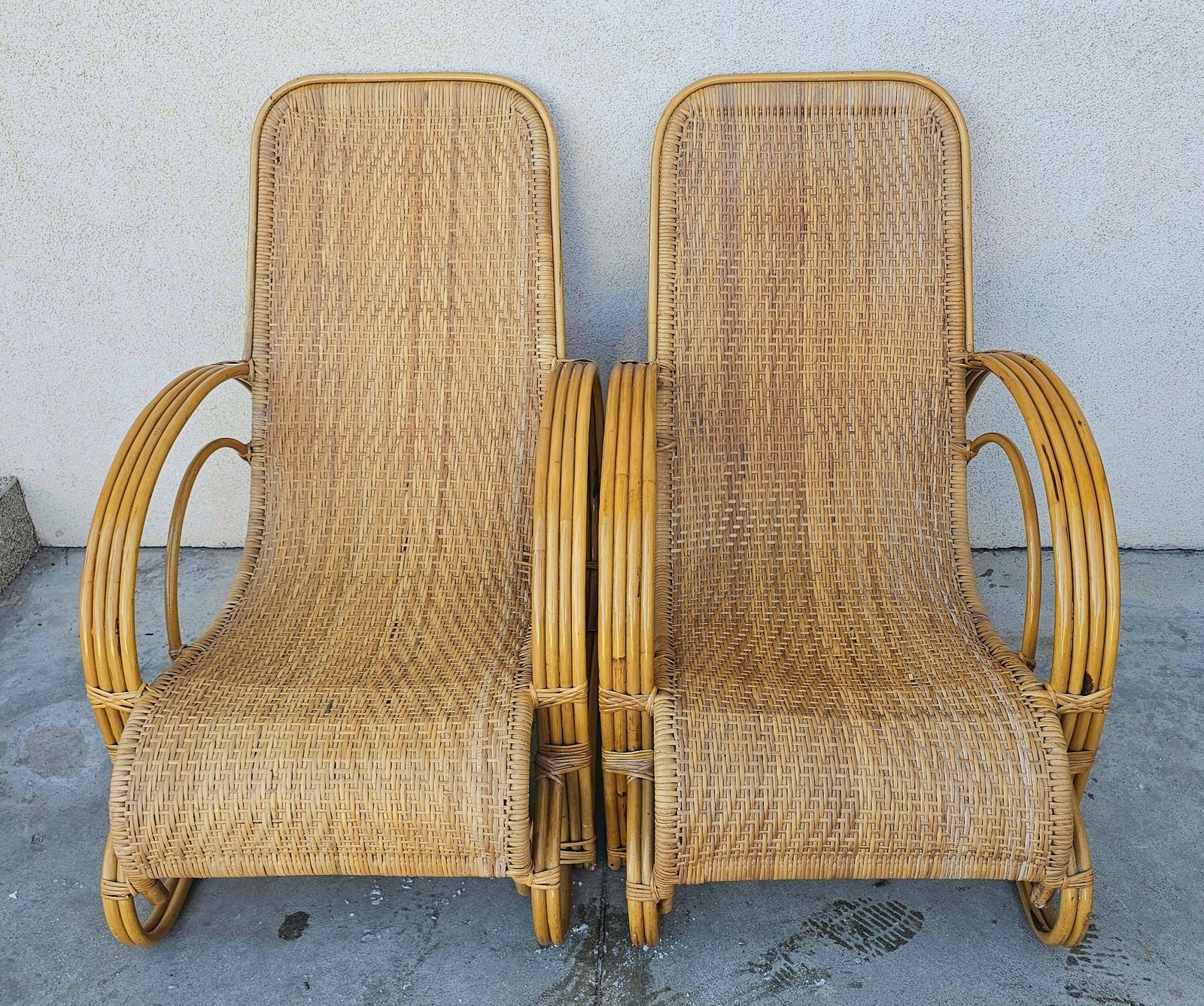 Pair Of Mid Century Modern Bamboo And Rattan Loungers // Bamboo Lounger // Made In Italy In 1960s photo vintage