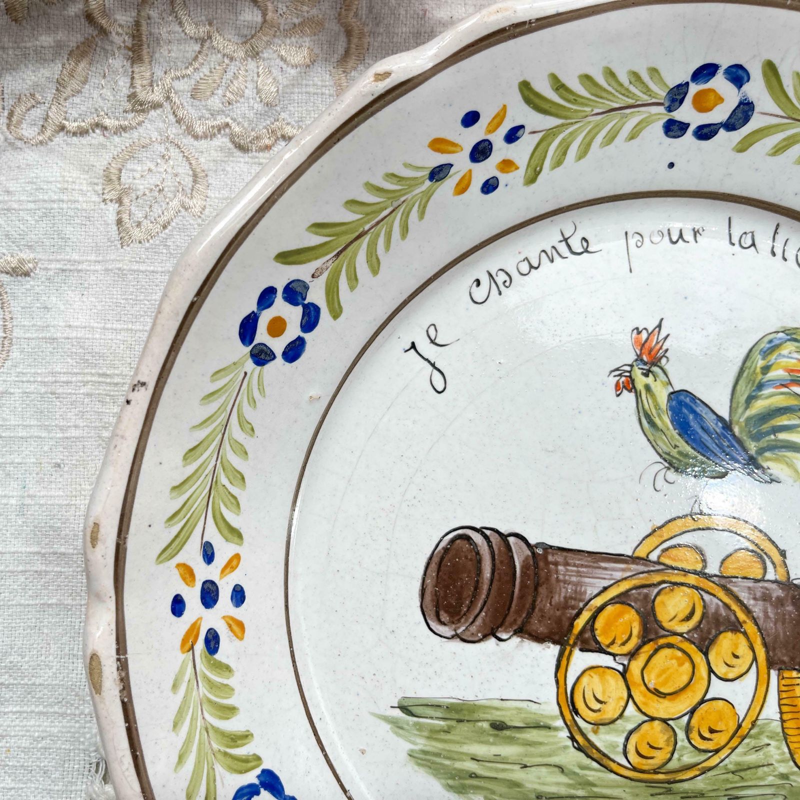 Old French Earthenware Plate Revolutionary Rooster "I Sing For Freedom 1791" Nevers 19th Century   Revolutionary Plate photo for sale