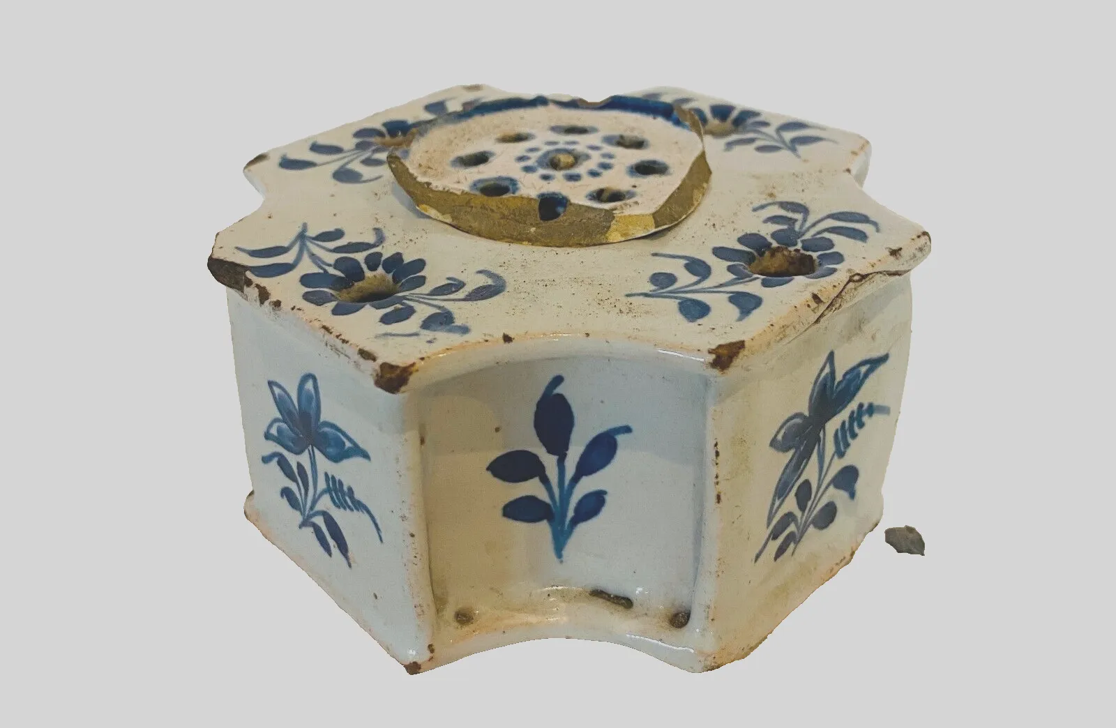 18th Century Earthenware Inkwell With Floral Decoration photo vintage
