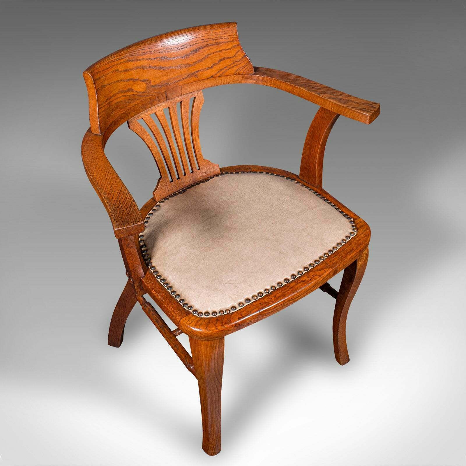 Antique Desk Elbow Chair, English, Oak, Office Seat, Drawing Room, Edwardian photo vinterior