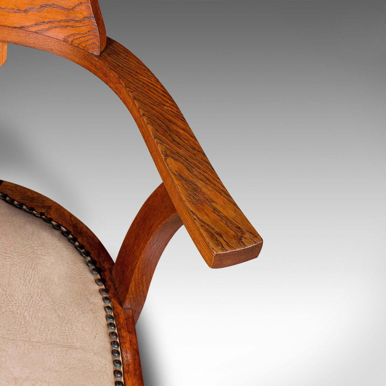 Antique Desk Elbow Chair, English, Oak, Office Seat, Drawing Room, Edwardian photo vintage