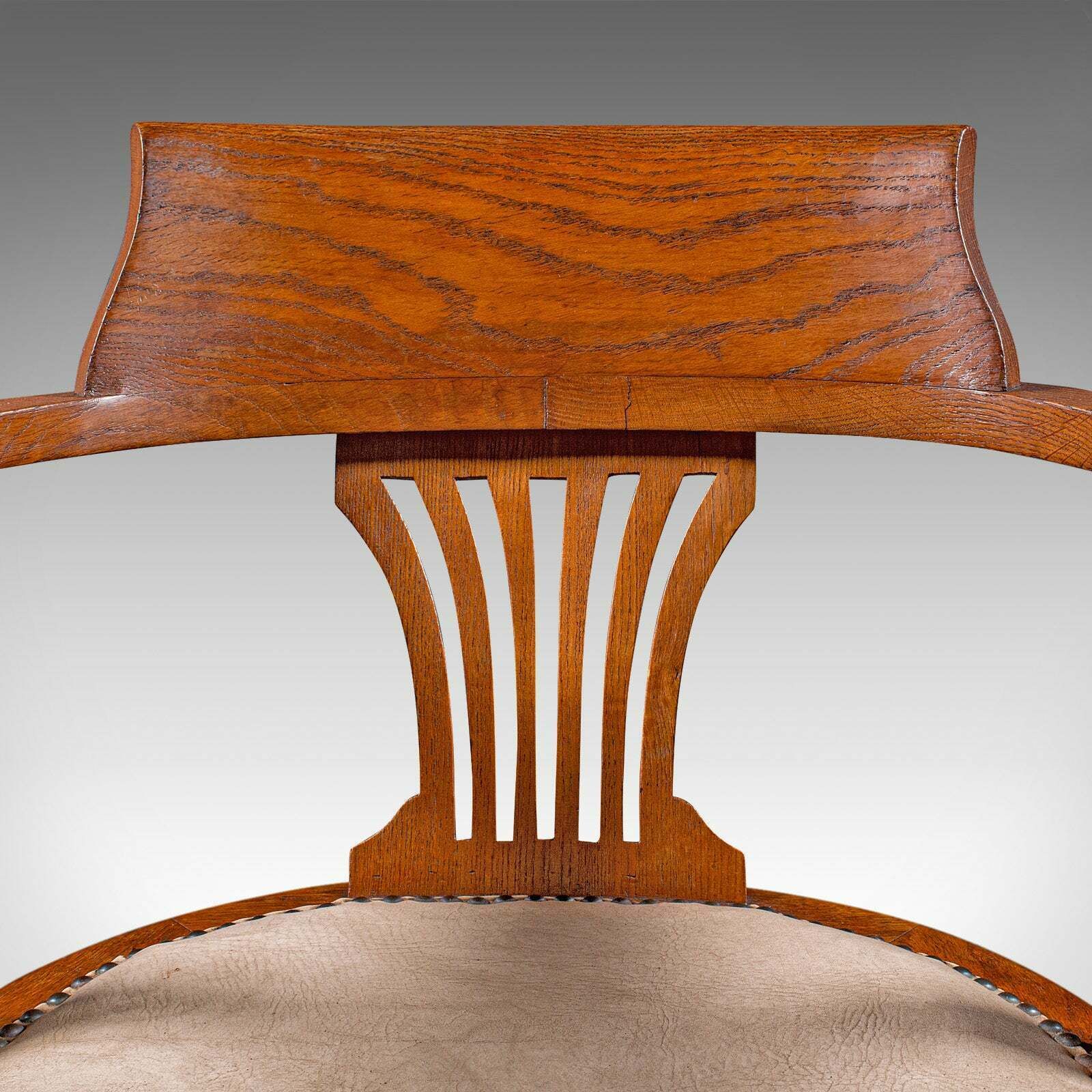 photo furniture Antique Desk Elbow Chair, English, Oak, Office Seat, Drawing Room, Edwardian