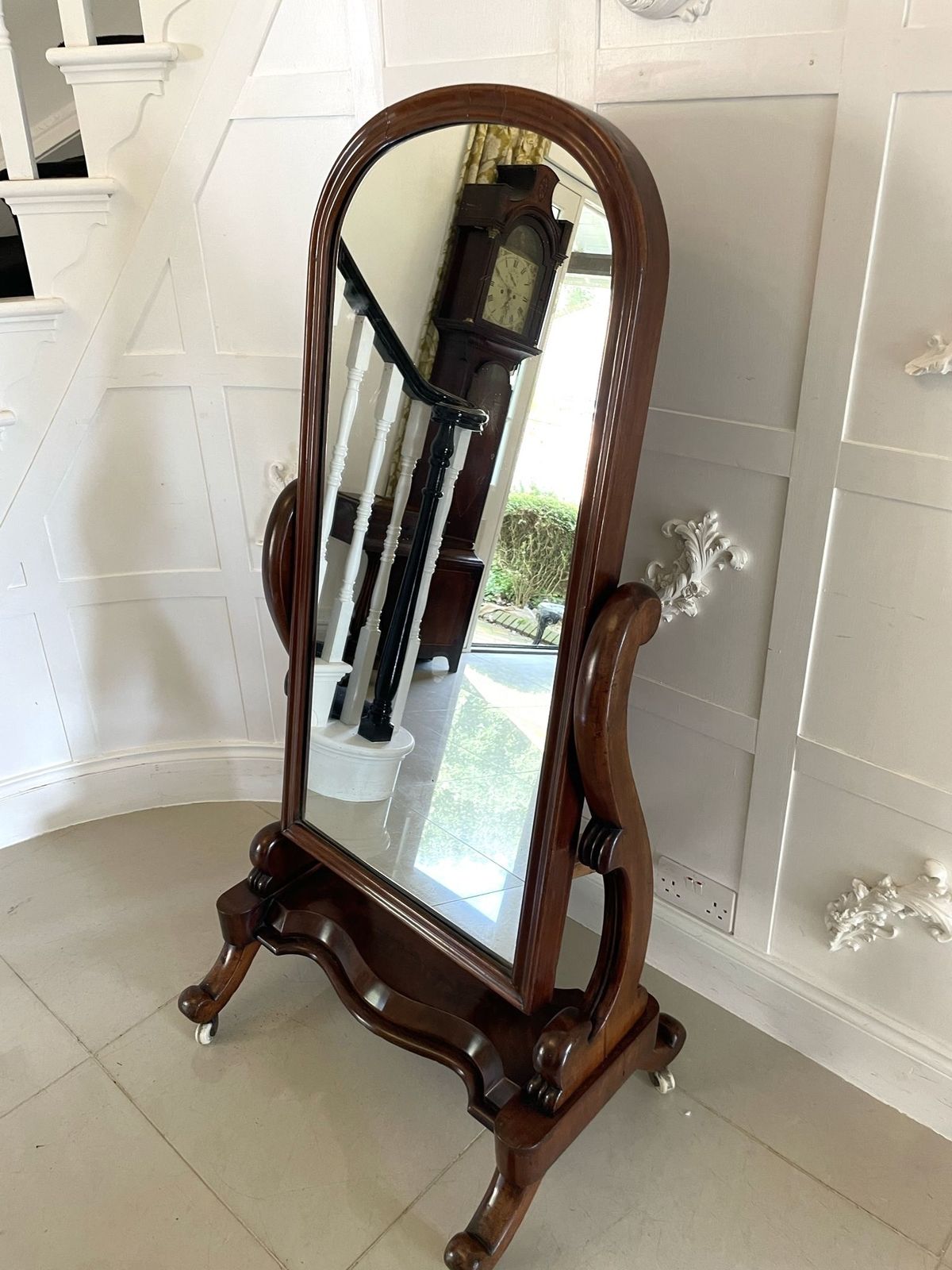 photo for sale Antique 19th Century Quality Mahogany Cheval Mirror