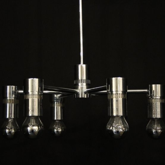 Italian Chrome 6 Light Chandelier photo for sale