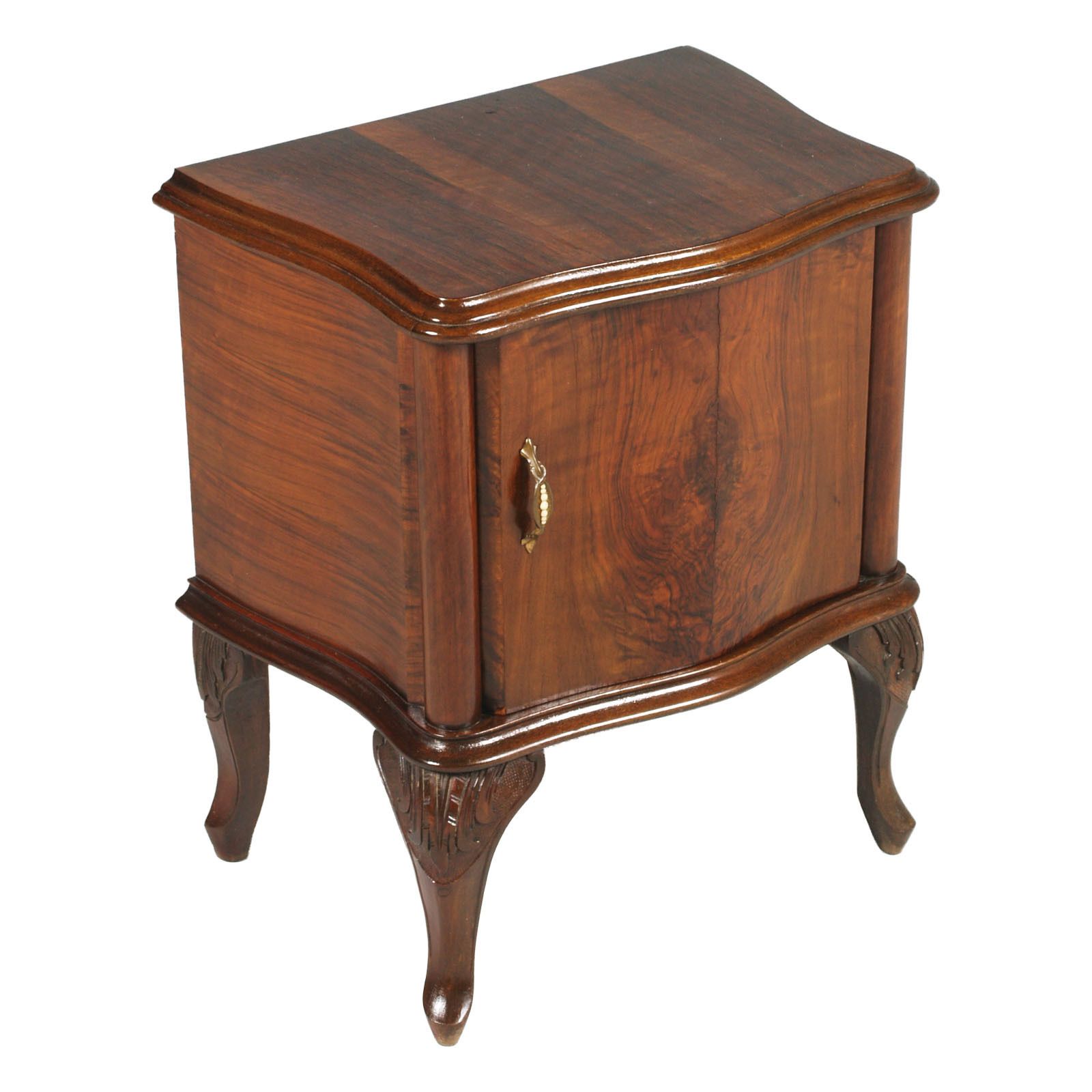 Venetian Baroque Nightstands, Hand Carved & Veneer Walnut, Restored Wax Polished photo vintage