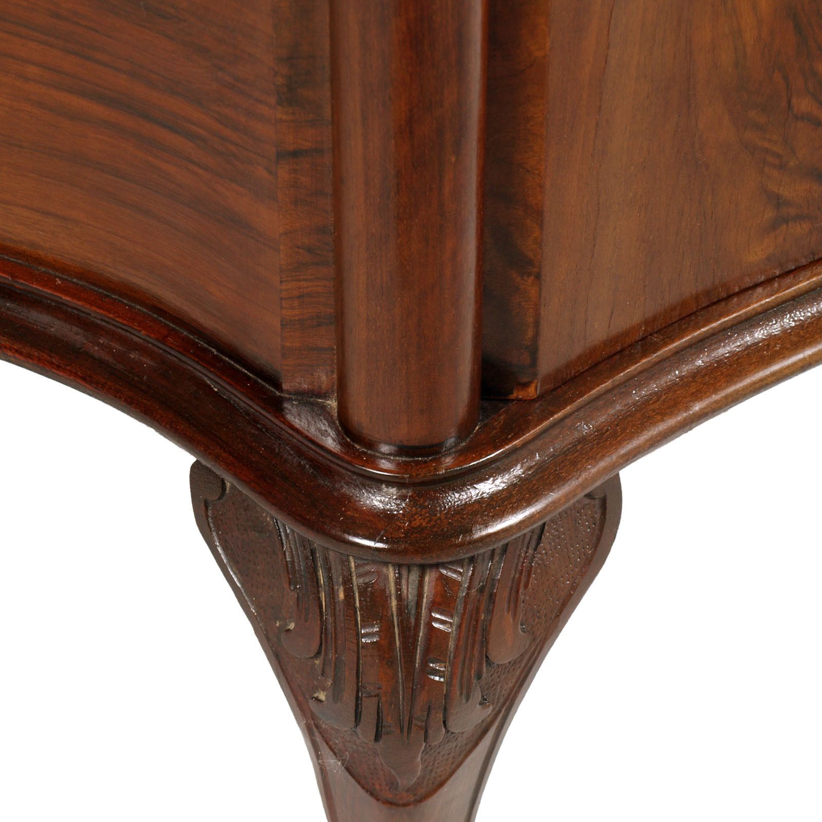 Furniture Venetian Baroque Nightstands, Hand Carved & Veneer Walnut, Restored Wax Polished photo
