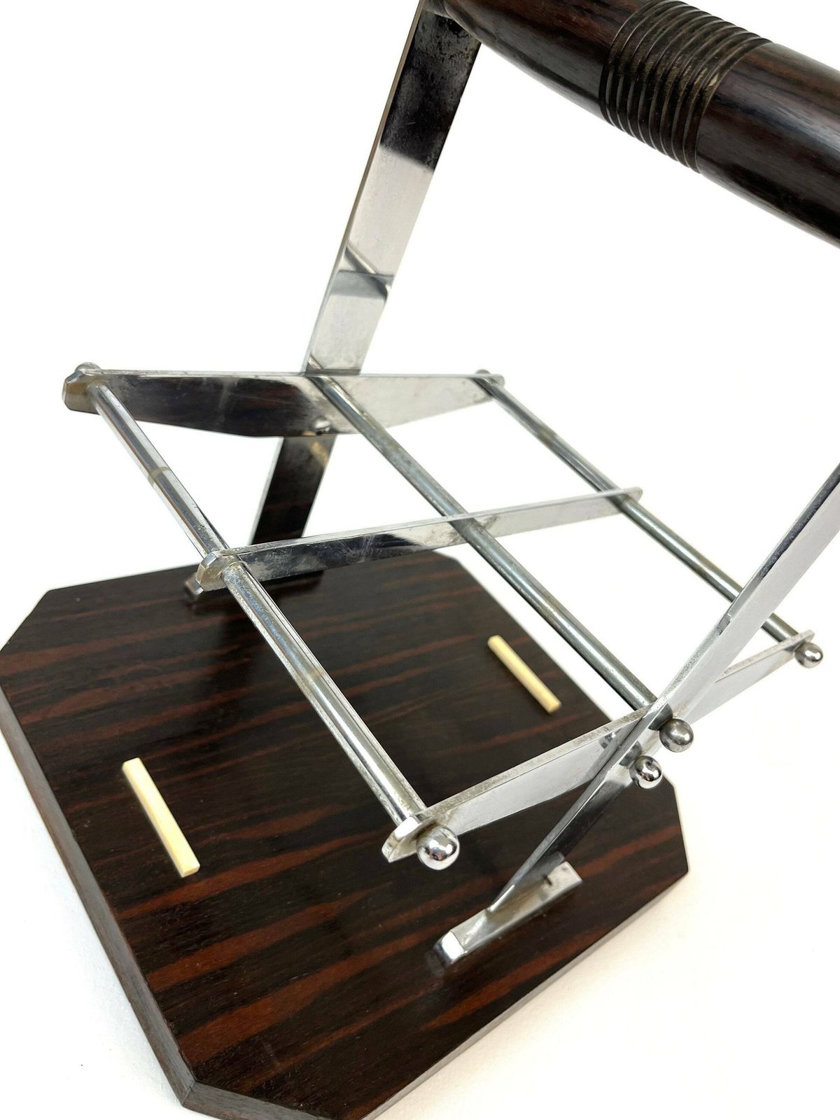 Rare Art Deco Rosewood Chrome Wine Bottle Carrier Holder Barware France 1930 photo Home Decor
