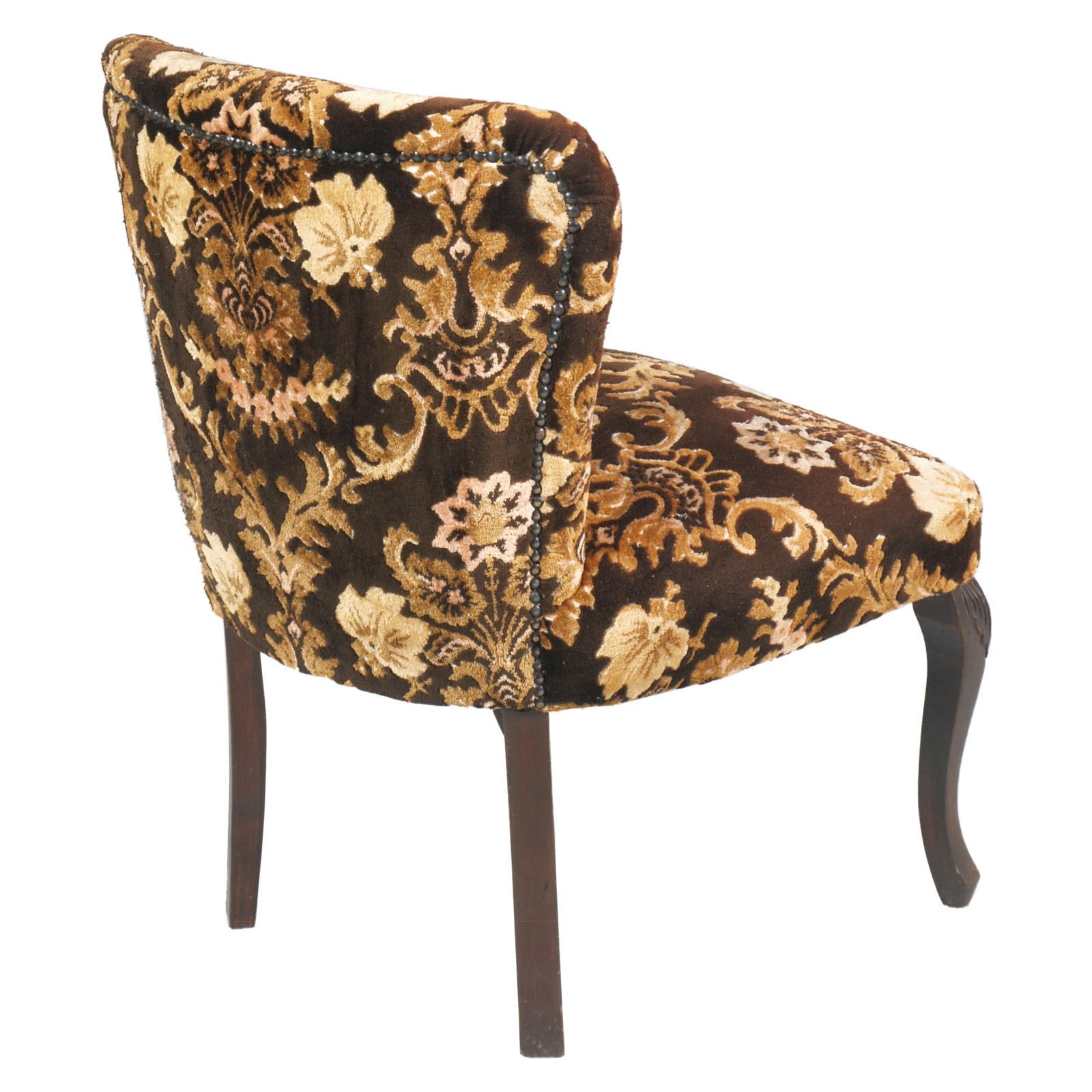 Art Nouveau Venetian Bedroom Chairs With Footrest With Precious Damask Upholstery, Hand Carved Walnut photo furniture