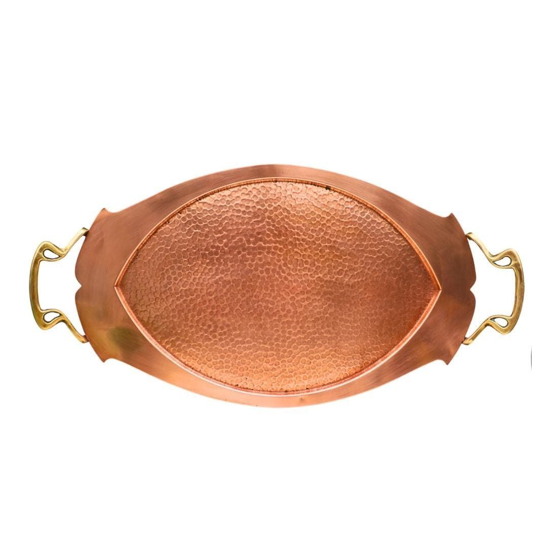 Antique Art Nouveau Copper Tray With Brass Handles, Large Size Hammered Metal Serving Tray, Antique Barware photo Home Decor